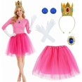 thumbnail image 1 of 5 Pcs Princess Costume & Accessories Set for Gir'ls, Crown/Brooch/Earring/Tutu Skirt Halloween Cosplay Dress Up (Rosy), 1 of 7