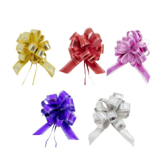 5-Pack Pull Bows Ribbon Set for Present Wrapping, Assorted Colors, Synthetic Material, Perfect for