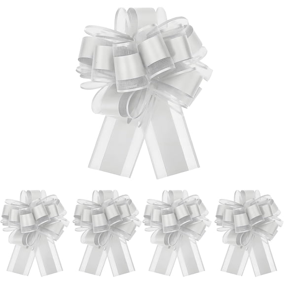 5 Pcs Pull Bows for Gift Wrapping, Wedding Car Ribbon, Silver Bows for Gift Wrapping, Pull Ribbon Wrap Bow for Wrapping Baskets Wedding Birthday Valentine'S Day Christmas Car Decorations