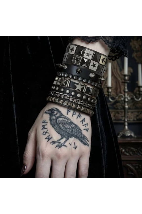 5 Pcs Punk Rock Leather Studded Bracelets for Men Women 80s Gothic Spike Cuff Bracelet Set Emo Accessories for Rocker Outfits