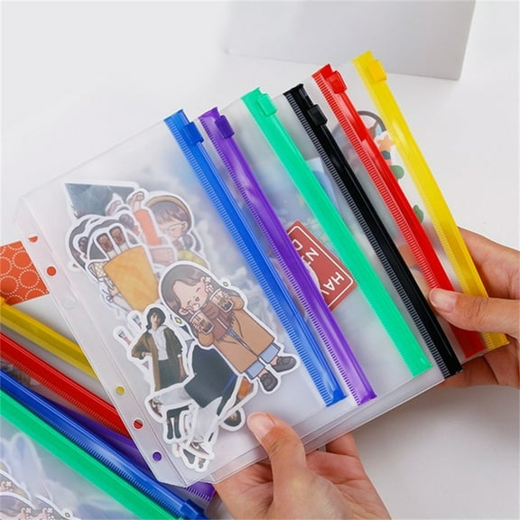 5 Pcs Pur|ple Zipper Envelope, 6 Ring Receipt Organizer Bag for Documents and Notebooks