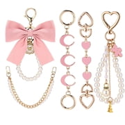 5 Pcs Purse Charms Set with Chain Extender   Cherry, Flower & Bow Bag Charms for Handbags