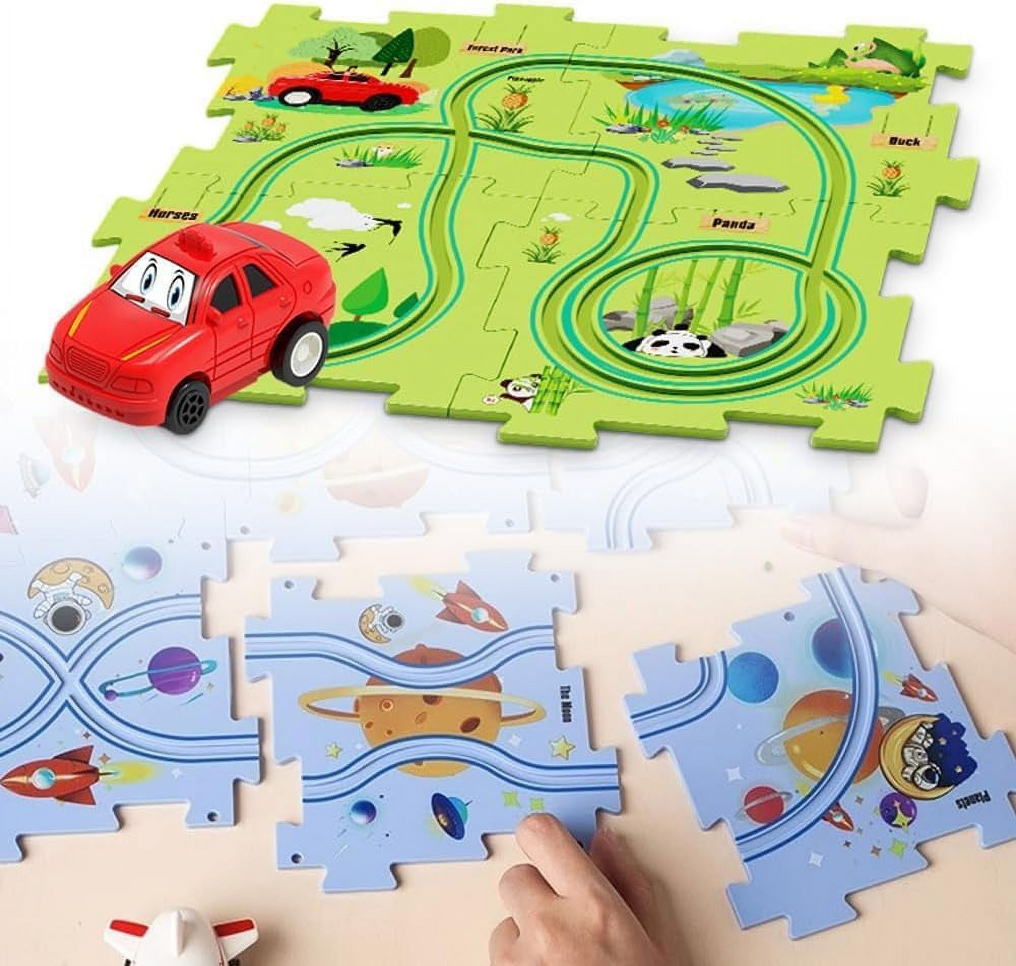 5 Pcs Puzzle Car Track Play Set for Kids, Puzzle Tracks with Vehicles