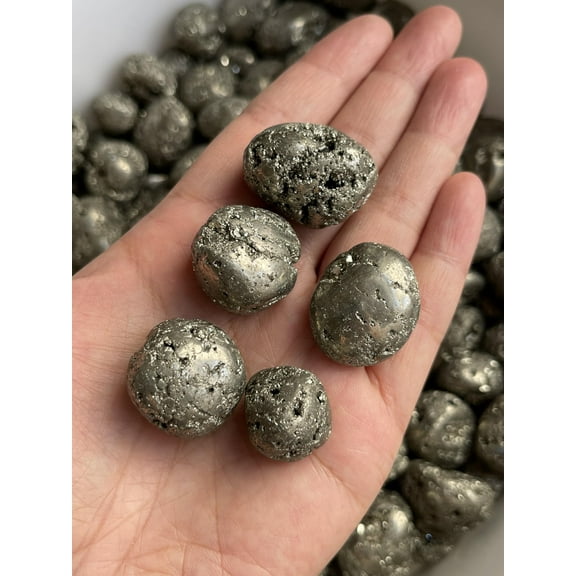 5 Pcs Pyrite Tumbled Stones, Polished Natural Pyrite Gemstone, Pyrite Healing Crystals (Pyrite)