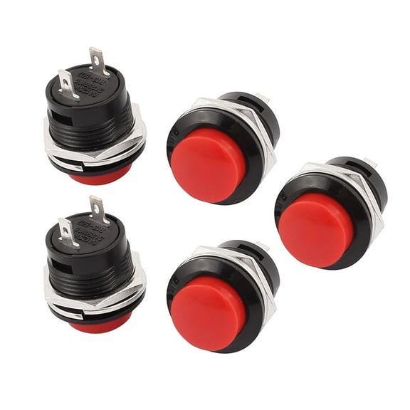 5 Pcs R13-507 Red Round Cap Momentary Push Button Switch