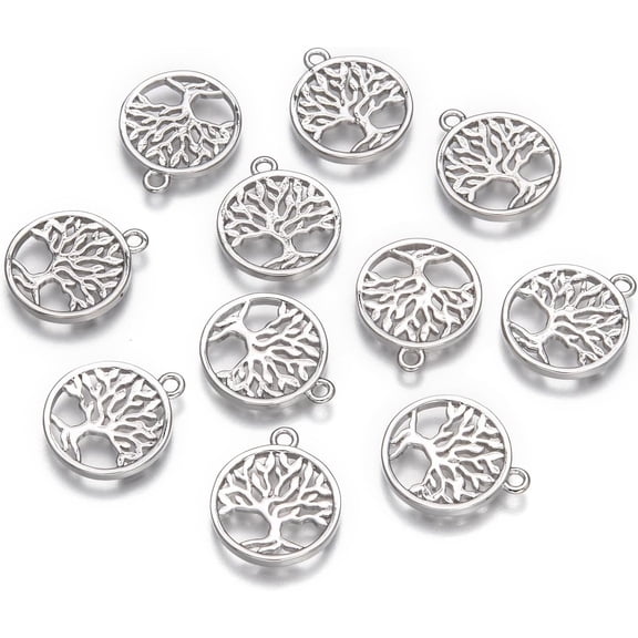 5 Pcs Rack Plating Brass Tree of Life Pendants Platinum Pendants Accessory Tree of Life Charms for Women Jewelry DIY Necklace Bracelet Craft Making 18x15x2mm Hole: 1.5mm