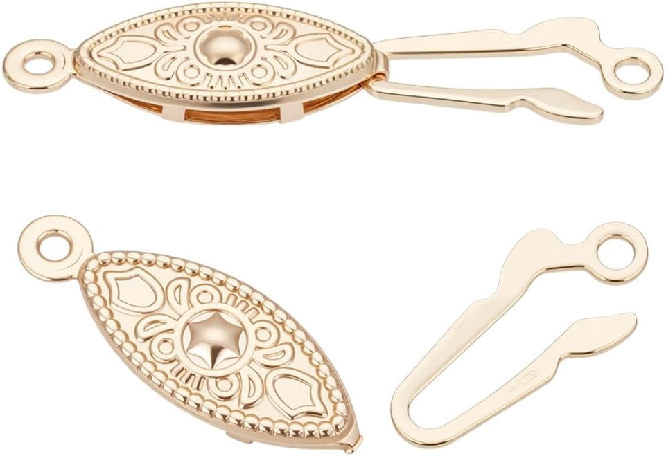 14k fish hook clasp 5 Pcs Real 14K Gold Plated Filigree Necklace Clasp Alloy Oval Fish Hook  Clasp Horse Eye Jewelry Slide Clasp Bracelet Connector for DIY Necklace