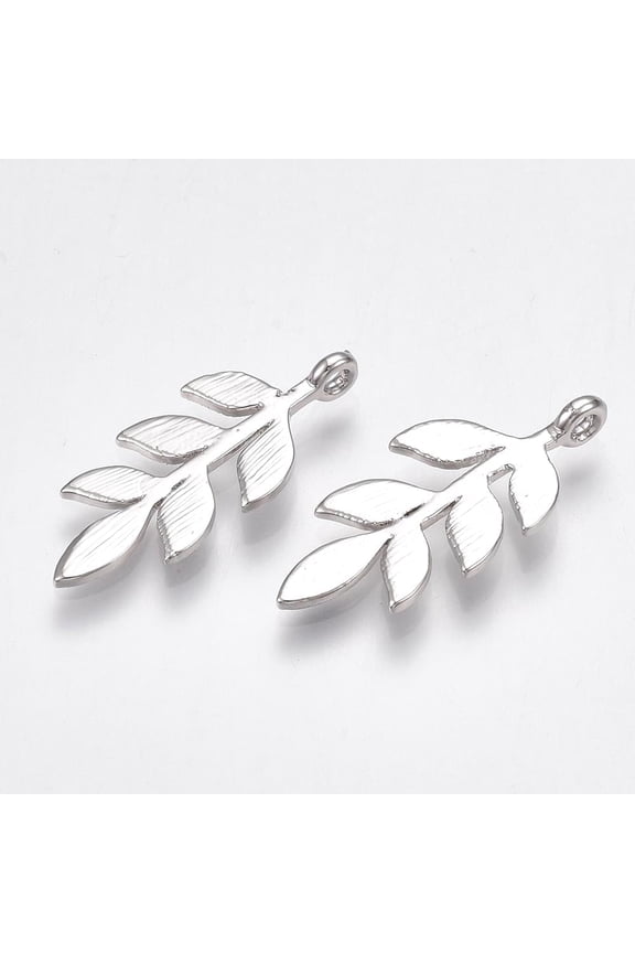 5 Pcs Real Platinum Plated Brass Leaf Pendants Leaf Pendants Accessory Real Platinum Plated Pendants Jewel for Women DIY Necklace Bracelet Earring Jewelry Craft Making 25x11x1mm Hole: 1.5mm