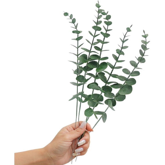 5 Pcs Real Touch Leaf Artificial Euc Stem Faux Euces Wedding Bouquet Centerpiece Home Decor (Green)