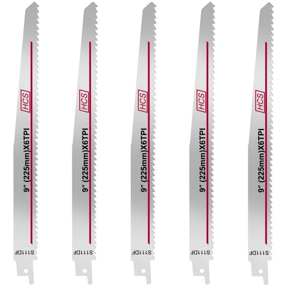 5 Pcs Reciprocating Saw Blades for Wood and Metal Cutting, High Carbon Steel Saber Saw Blades, 225 mm/9 in, Compatible with Most Brands, Ideal for Quick Cutting of Wood, Plastic, and More