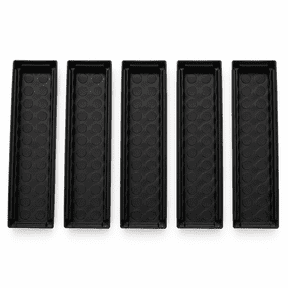 5 Pcs Rectangular Window Sill Plant Trays, 16x5.5 Inch Durable Saucer with Drainage Plug for 4 Inch Pots, Black Plastic Saucer