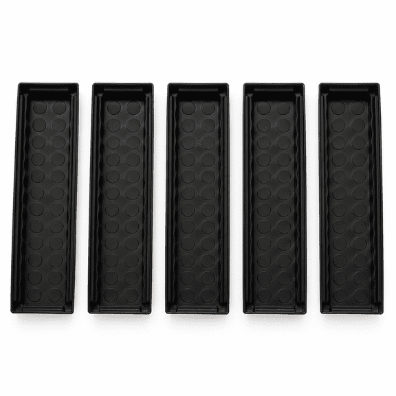 5 Pcs Rectangular Window Sill Plant Trays, 16x5.5 Inch Durable Saucer with Drainage Plug for 4 Inch Pots, Black Plastic Saucer