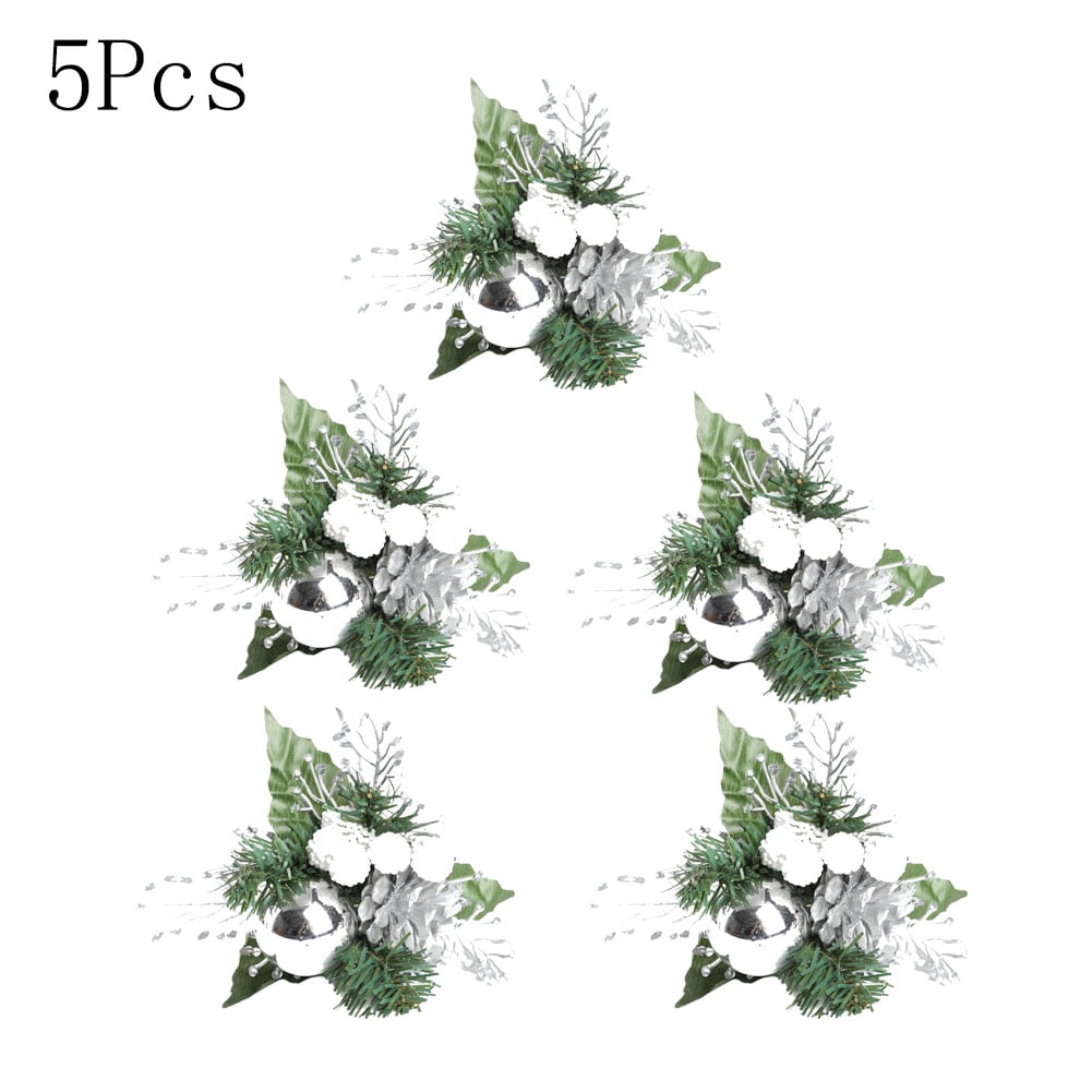5 Pcs Red Berry Picks Evergreen Wreath Picks & Pine Branches Artificial