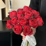 5 Pcs Red Roses Artificial Flowers with Stems Silk Roses Fake Rose Realistic Flower Bouquet for Wedding Party Office Home Decor Red