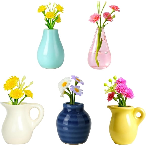 5 Pcs Refrigerator Magnets - Cute Mini Ceramic Vase Fridge Magnets with Artificial Flowers, Funny Tiny Vase Magnet for Fridge Decorative, Office, Kitchen, Locker, Whiteboard
