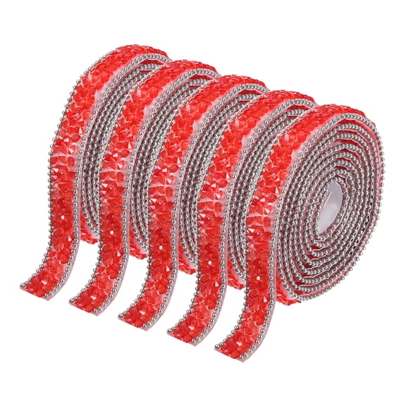 5 Pcs Resin Rhinestones Trim 5 Yards Self Adhesive Red Diamond Ribbons Rhinestone Strips Tape