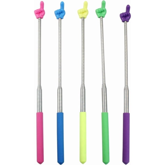 5 Pcs Retractable Pointer, Extendable Finger Pointer Stick Colorful Hand Pointing Stick, Pointing Tools for Reading (Blue, Purple, Yellow, Green, Pink)