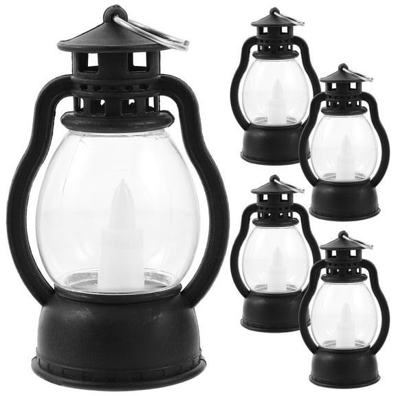 FENGGUIQU 5Pcs Vintage Mini Lanterns Black Plastic LED Decorative Lighting for Home Bar Decor