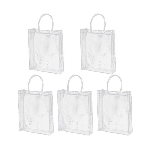 5 Pcs Reusable Clear PVC Plastic Tote Bag with Clear Handle Beautiful Gift Bag