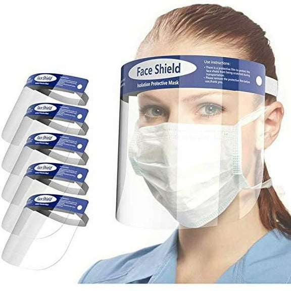 5 Pcs Reusable Face Shield, Plastic Safety Face Shield Adjustable Transparent Full Face Anti-Spitting Protective Face Shield Protect Eyes and Face Protection 5 Pack