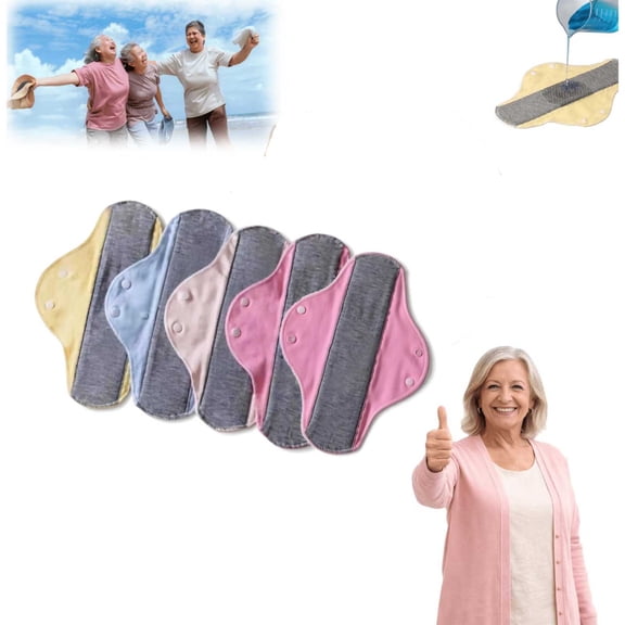 5 Pcs Reusable Graphene Incontinence Pads, Waterproof Resuable Menstrual Pad for Elderly Women & Mobility Support, Feel Secure, Dry, Odour-Free and Comfortable