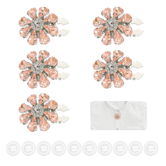 5 Pcs Rhinestone Button Covers Decorative Clips with 10 Pcs White Sewing Buttons Detachable Water Drop Sewing Replacement for Women Men DIY Crafts Accessories (Champagne/Silver)