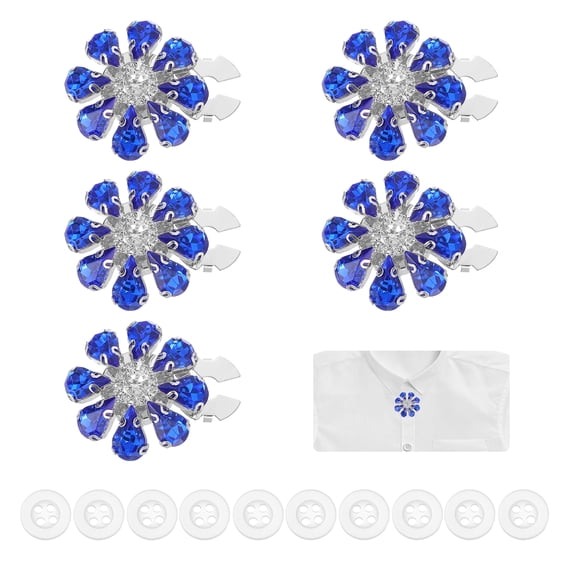 5 Pcs Rhinestone Button Covers Decorative Clips with 10 Pcs White Sewing Buttons Detachable Water Drop Sewing Replacement for Women Men DIY Crafts Accessories (Navy Blue/Silver)