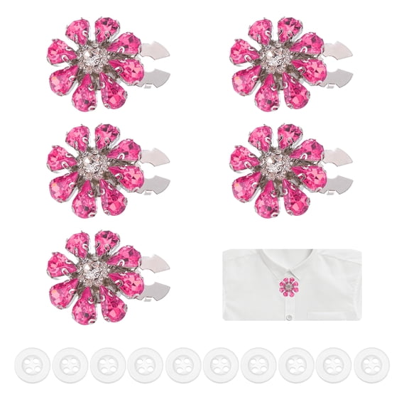 5 Pcs Rhinestone Button Covers Decorative Clips with 10 Pcs White Sewing Buttons Detachable Water Drop Sewing Replacement for Women Men DIY Crafts Accessories (Rose Red/Silver)