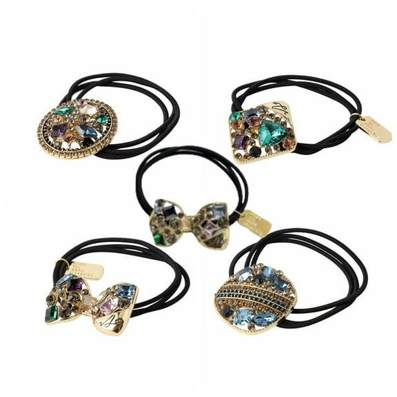 5 Pcs Rhinestone Hair Tie,Cute Crystal Hair Rope,Vintage Crystal Bowknot Elastic Hair Ties,Band Ponytail Holder Hair Tie,Elastic Rubber Band for Women Girls Hair Accessories