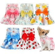 5 Pcs Riklu Dog Dresses for Small Dogs Girls, Floral Puppy Dress Princess Bowknot Summer Dress (M)