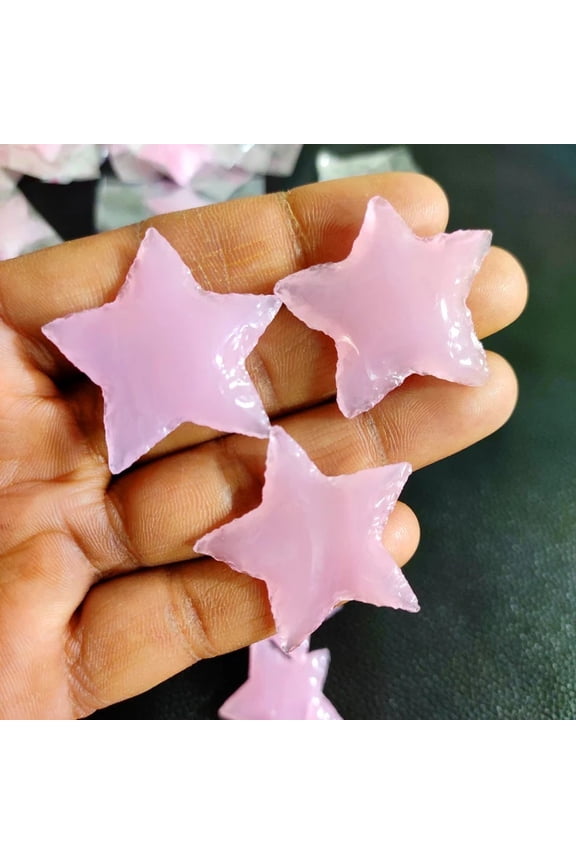 5 Pcs Rose Quartz Opalite Star, Hand Carved Star, Pink Crystal Star, Rose Opalite Crescent Star, Stone Carved Crystal Healing Star Pendant Jewelry Making Wire Wrapping(Rose Quartz Stars 5 Pieces)