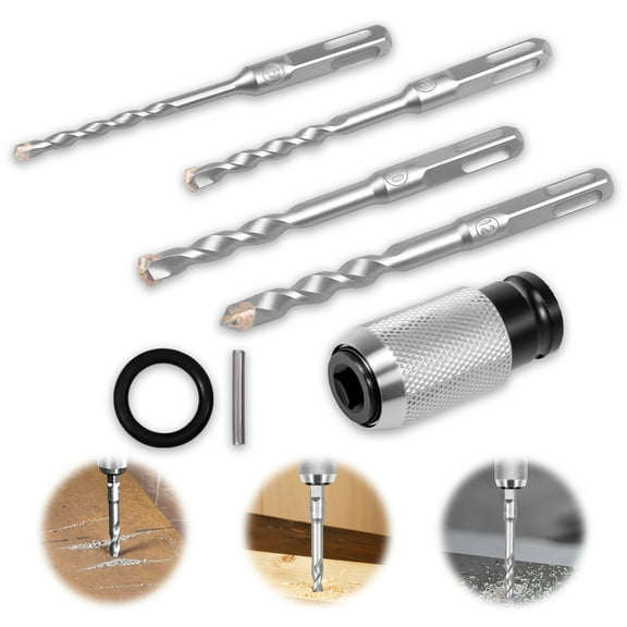 5 Pcs Rotary Hammer Adapter with Impact Drill Bits Set, 2026 New Electric Hammer to Drill Converter, Portable Electric Hammer Converter Wrench Adapter with 4×Drills