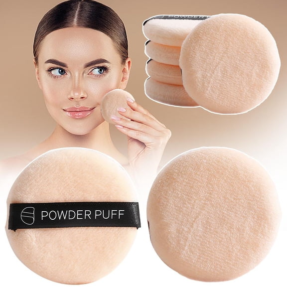 5 Pcs Round Powder Puff, Reusable Cotton Makeup Sponge with Ribbon Handle for Foundation, Soft Cosmetic Applicator for Face