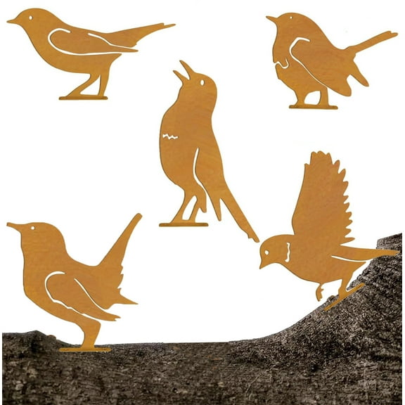 5 Pcs Rusty Birds Decoration,Bexikou Metal Birds Outdoor Fence Decorations,Rusty Birds Craft Statue Ornaments - Perfect Yard Art and Large Outdoor Ornaments, Fence Decor