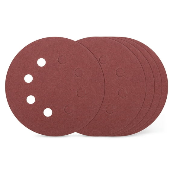 5 Pcs Sanding Disc 5 Inch 80 Grit 8 Hole Hook and Loop Random Orbital Sandpapers Suitable for Drywall Sander Wood Metal Furniture, Red