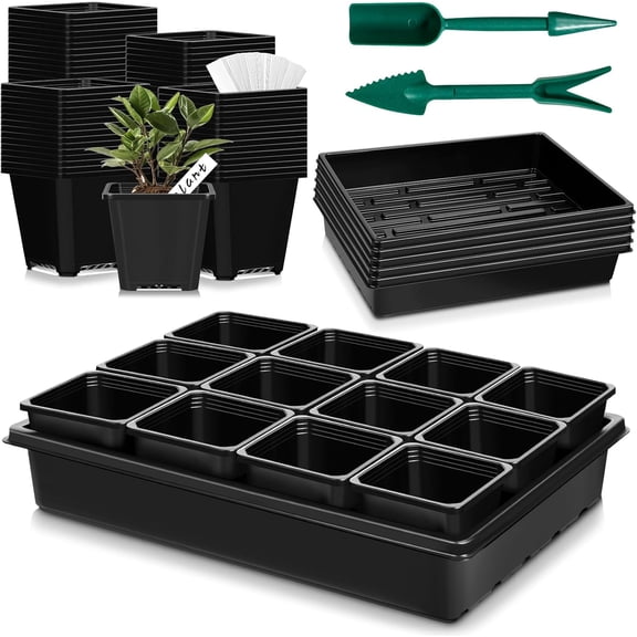 5 Pcs Seed Starter Tray, 3.5 Inch (9CM) 60 Pcs Nursery Pots Kit, Thickened Seed Starting Trays Square Seedling Pots for Plants Sturdy Microgreens Growing Trays Reusable Germination Tray