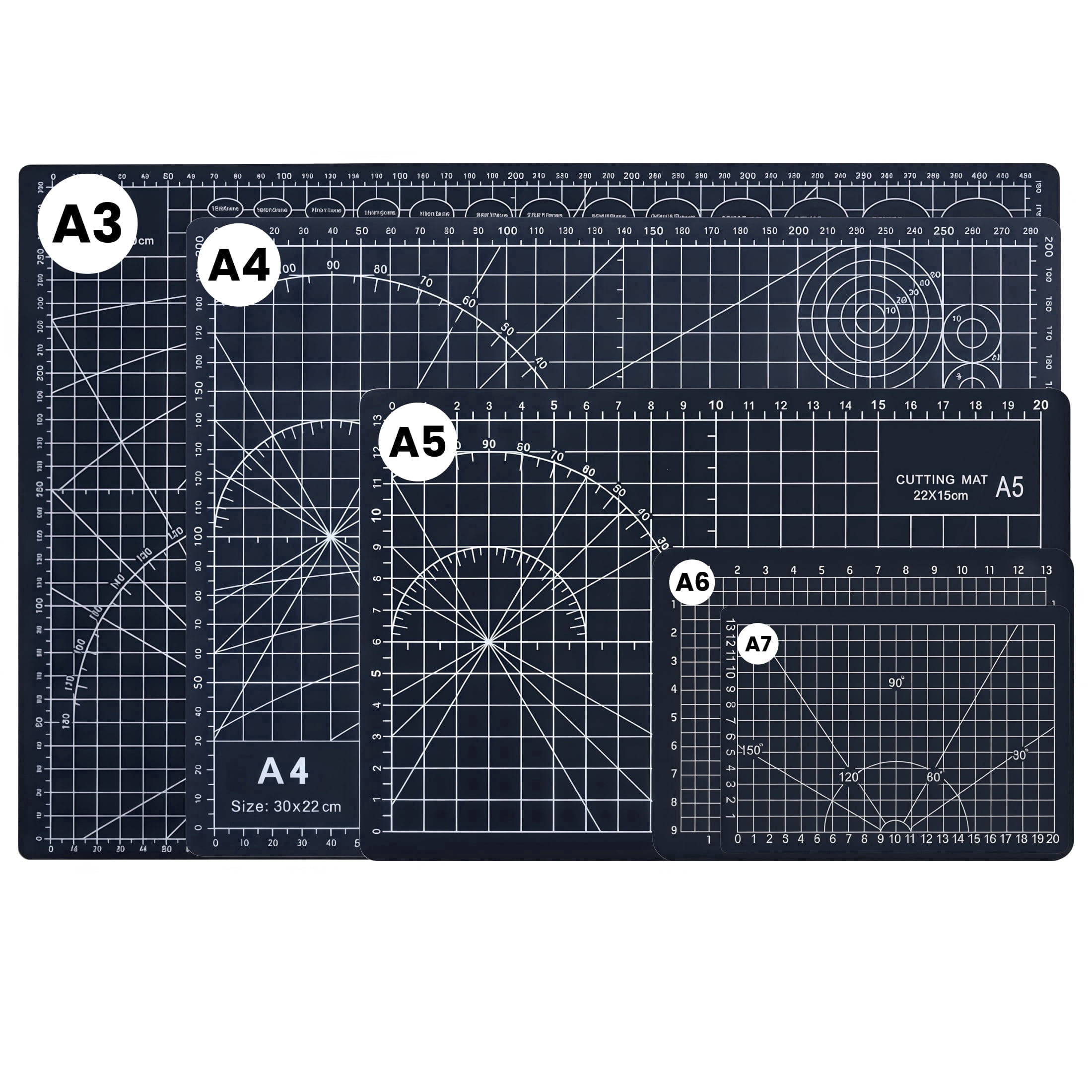 5 Sizes Black Cutting Mats, Self-Healing Cutting Board with Ruler & Angle Guide, Precision Craft Mat for Fabric Cutting, Art Projects, School & Hobby Work