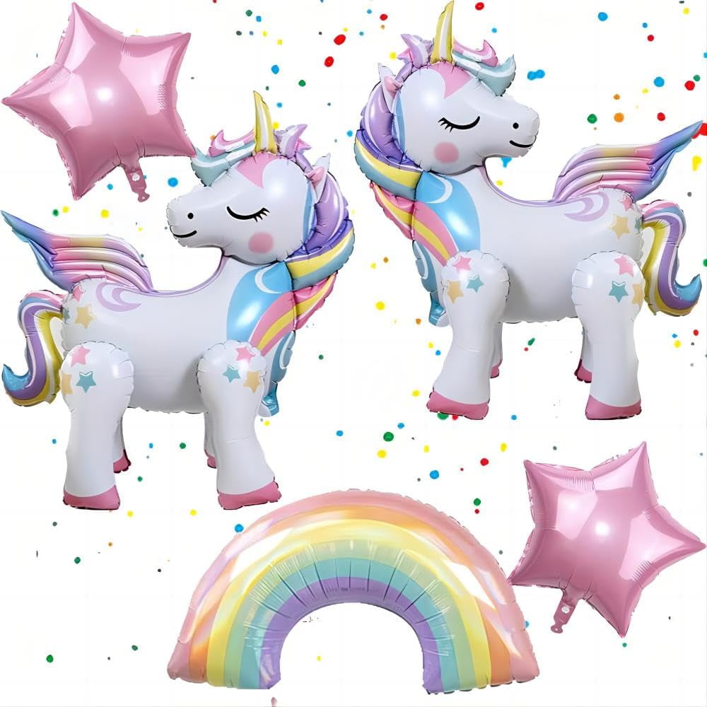 DUILE 5 Pcs Self Standing Unicorn Balloons H2FSD3D Rainbow Balloon Star Balloons Unicorn Party Supplies Foil Unicorn Balloons For Unicorn Birthday Party Decorations