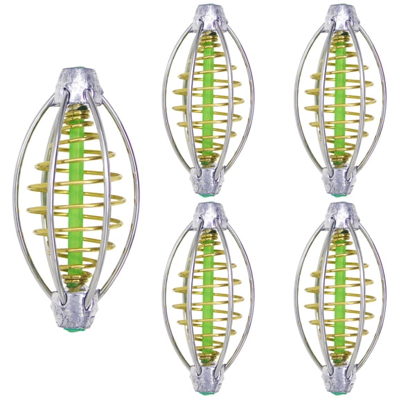 5 Pcs Self-Weighted Flower Basket Fishing Bait Cages, with Lead Sinker, Carp Fishing Bait Holder, Stainless Steel Spring Fishing Feeder for Casting, Attracting, Luring