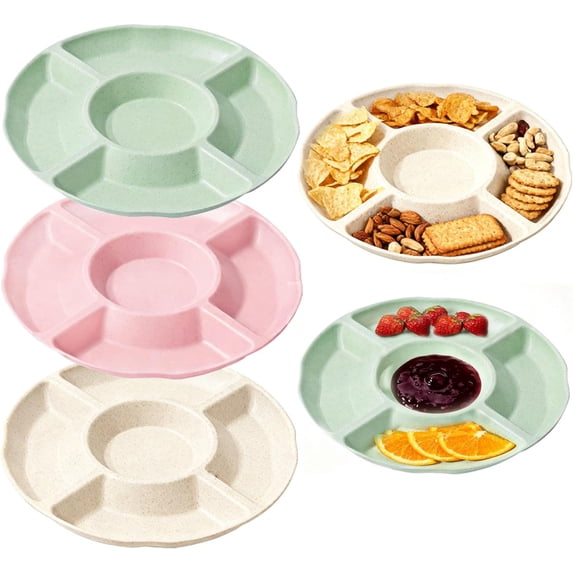 5 Pcs Serving Platters, Unbreakable Snack Trays With 5 Sections, Reusable PP Serving Trays For Candy, Fruits, Nuts, Snacks, Perfect For Party And Entertaining, Dishwasher Safe