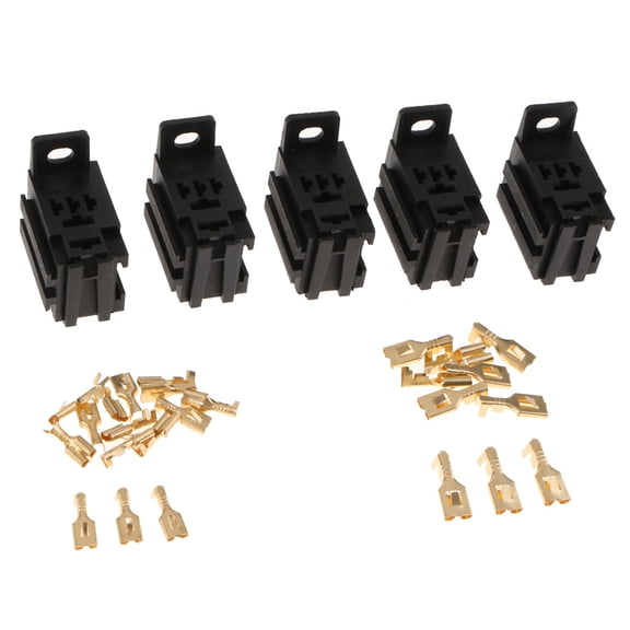 5 Pcs/Set Car Auto 40A Relay Bracket Terminal Case Holder Relay Base Holder 4 Pin Socket With Terminal For Boat Yacht Automotive