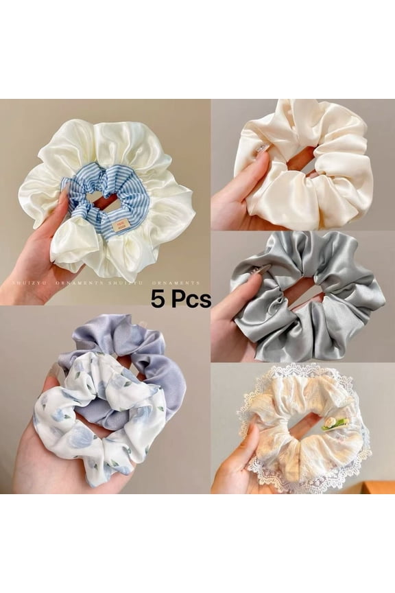 5 Pcs/Set Large Intestine Hair Band High Quality Satin Hair Rope Accessory Women
