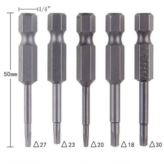 5 Pcs /Set Magnetic Triangle Head Screwdriver Bits S2 Steel 1/4 Hex Shank 50mm
