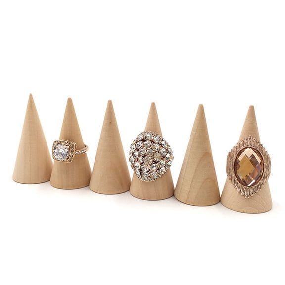 5 Pcs/Set Ring Organizer Wooden Cone Creative Ring Holder Jewelry Display Hol AL