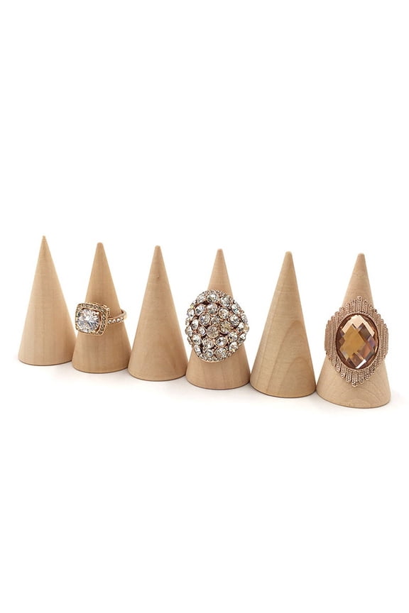 5 Pcs/Set Ring Organizer Wooden Cone Creative Ring Holder Jewelry Display Hol AL