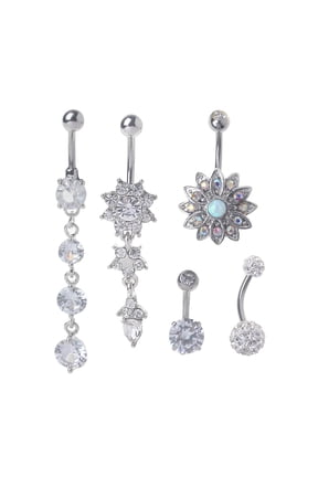 5 Pcs/Set Titanium Dangle Belly Button Ring CZ Stone Body Piercing Navel Rings