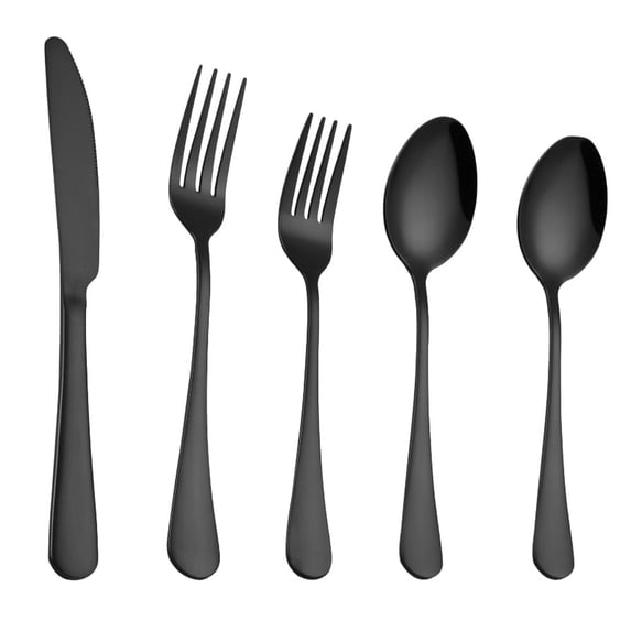 5 Pcs Set, Upscale Dinnerware, Flatware, Cutlery Fork, Spoon and Teaspoon, Sturdy, Durables and Easy to Clean, Convenient for Daily Use(Black)