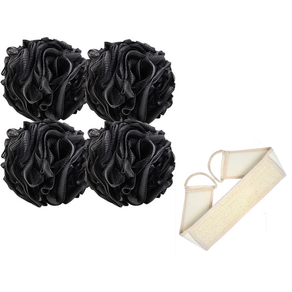 5 Pcs Shower Puff Bath Sponge -Soft Shower Loofah for Cleaning & Exfoliating |Skin Cleaning Shower Sponge - Comfortable Body Scrubber | Body Scrunchies for Baby & Adults （4 Bath Balls+1 Loofah Towel）