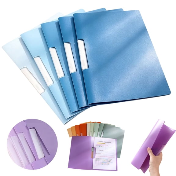 5 Pcs Side Opening Trolley Folder, Pp Document Organizer with 90° Swivel Clip, A4 Loose Leaf File Storage for Papers, Test Papers, and Resumes (Blue)