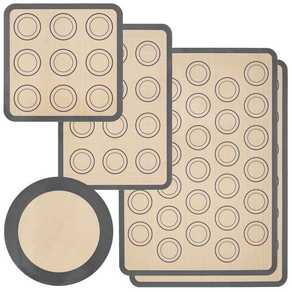 5 Pcs Silicone Baking Mat 4 Sizes Reusable Silicone Mat Non-Stick Food Safe Oven-Safe for Round Pizza Macarons Cookie Gray
